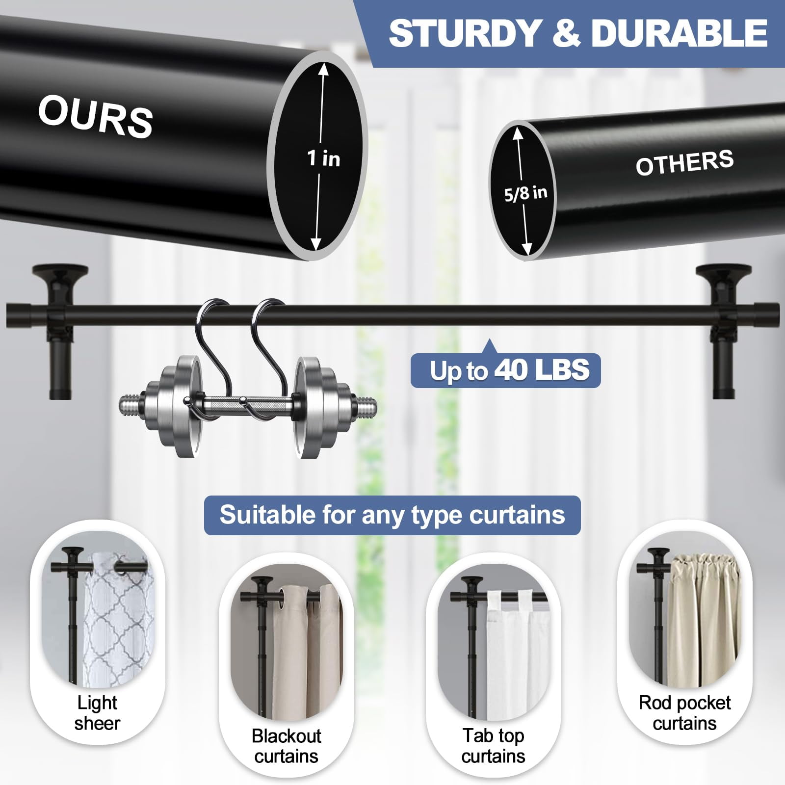Black Room Divider Curtain Rod, No Drilling Room Curtain Rod for Room Separation, Adjustable 4-10 ft(H) 28-114 inch(W), Heavy Duty Floor to Ceiling Tension Curtain Rod