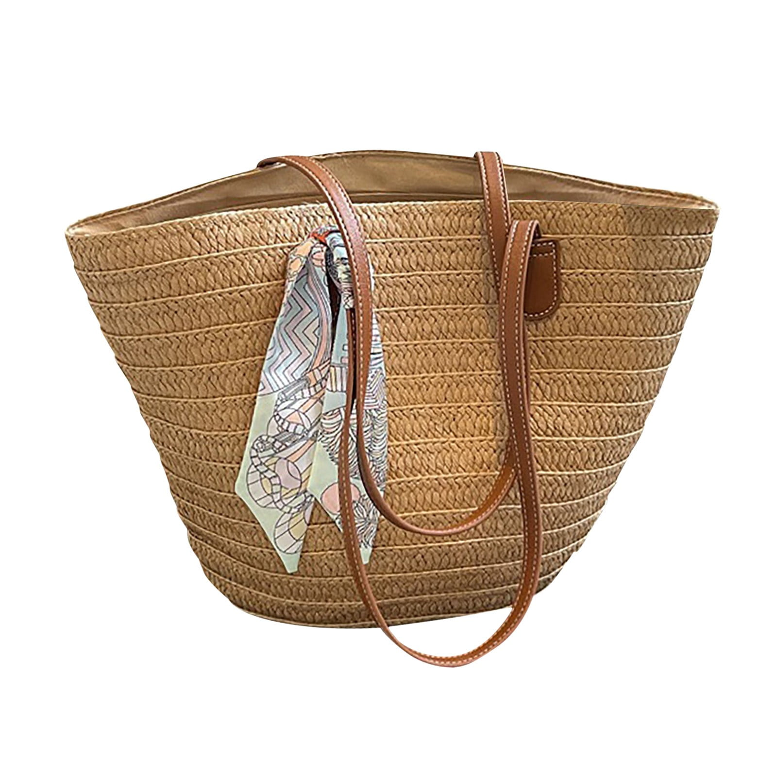 Daisy Rose Summer Handbag - Large Straw Beach Tote with Pom Poms