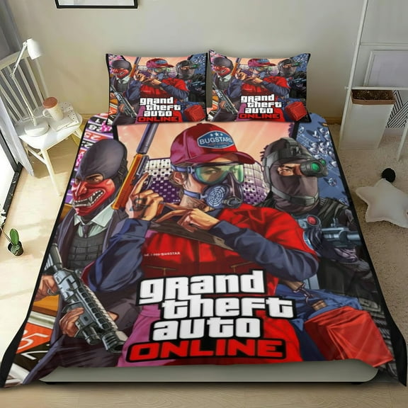 Grand Theft Auto Gra5 Themed Bed Sheet Set Three Piece Set 53x79 Inches Comfortable And Skin Friendly Unique Design Creating A Star Studded Night Home Decor Gifts For Family Friends fans