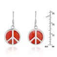 thumbnail image 4 of Minimalist Peace Symbol Red Coral Inlay Sterling Silver Dangle Earrings, 4 of 5
