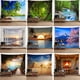 thumbnail image 2 of Decoración del hogar Ventana Escena Mural Impresión Tapiz de poliéster Fondo Pared Tela Árbol Agujero Estufa Colgante Grande, 2 of 5