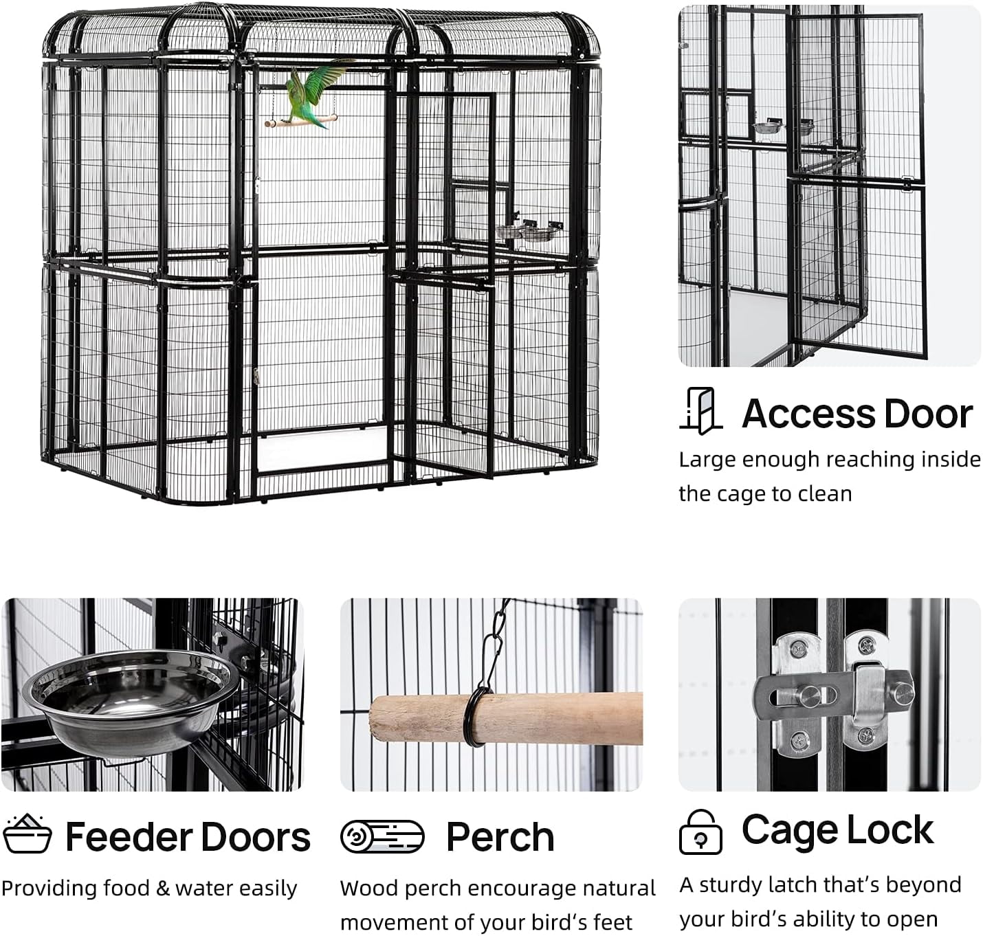Walnest Extra Large Black Bird Outdoor Iron Aviary Doves Cage,Heavy Duty Parrot cage Walk in Aviary Flight Pet Offer(86.40 x 63.60 x 81.60 Inches）