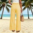 thumbnail image 5 of Women's Cotton Blend Plaid Wide Leg Pants with Pockets, Mid Rise Elastic Waist, Pockets Trousers, Casual Business Lounge Outdoor Wear, Womens Trousers | VerBelle,Yellow 2XL, 5 of 8