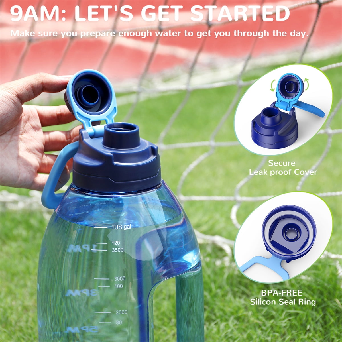 Kepooman Reusable Large-Capacity Water Bottle, Fitness Sports Water Bottle with Leak Proof Flip Top Lid for Gym Yoga Fitness Camping with Time Marker-D Kepooman Reusable Large-Capacity Water Bottle, Fitness Sports Water Bottle with Leak Proof Flip Top Lid for Gym Yoga Fitness Camping with Time Marker-D