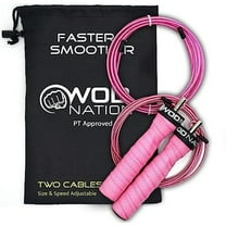 WOD Nation Adjustable Jump Rope - Speed Jump Rope Cables 2.2mm & 3.3mm for Agility - Ergonomic Handles & Smooth Spin for Fitness Equipment - Compact & Portable Workout Equipment - Pink, 11 ft