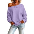thumbnail image 6 of Staron Women's Off Shoulder Long Sleeve Tops Casual Loose Knitted Sweater Pullover Solid Color Comfy Winter Fall Spring Fashion Basic, Purple XL, 6 of 7