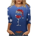 thumbnail image 2 of Puntoco Camiseta de mujer con cuello redondo, manga 3/4 y estampado navideño, jersey de cuello redondo, camiseta de manga larga con cuello redondo, 2 of 4