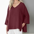 thumbnail image 2 of Yuanlook Womens Oversized T-shirts V Neck Tee Shirts 3/4 Sleeve Loose Fit T Shirt Business Casual Tops - Wine - XL, 2 of 7
