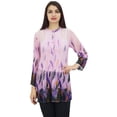thumbnail image 5 of Phagun Pintucks Button Digital Leaf Printed Pink Long Sleeve Loose Tunic Top-26, 5 of 7