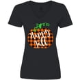 thumbnail image 3 of Inktastic Happy Fall Plaid Pumpkin Women's V-Neck T-Shirt, 3 of 5