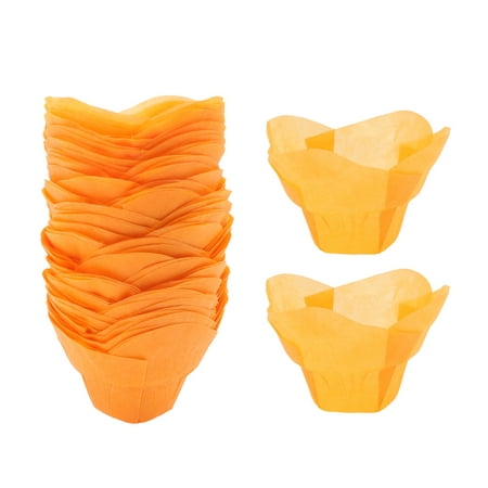 

100pcs Cupcake Wrappers Lotus Shape Heat Resistant Oil-proof Paper Cups Muffin Liners (Orange)