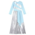 thumbnail image 4 of iixpin Kids Girls Metallic Long Sleeve Liturgical Lyrical Praise Dance Wide Leg Jumpsuit Worship Gown Robe Light Blue 14, 4 of 6