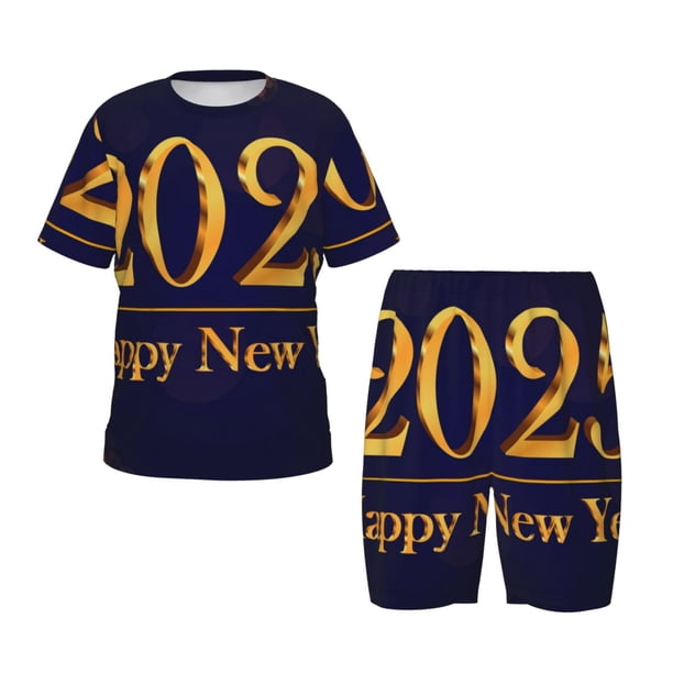 Balery 2025 Happy New Year 3 Conjunto de Pijama Infantil de Manga Corta con Estampado – Ropa de Dormir de Algodón Suave-Large