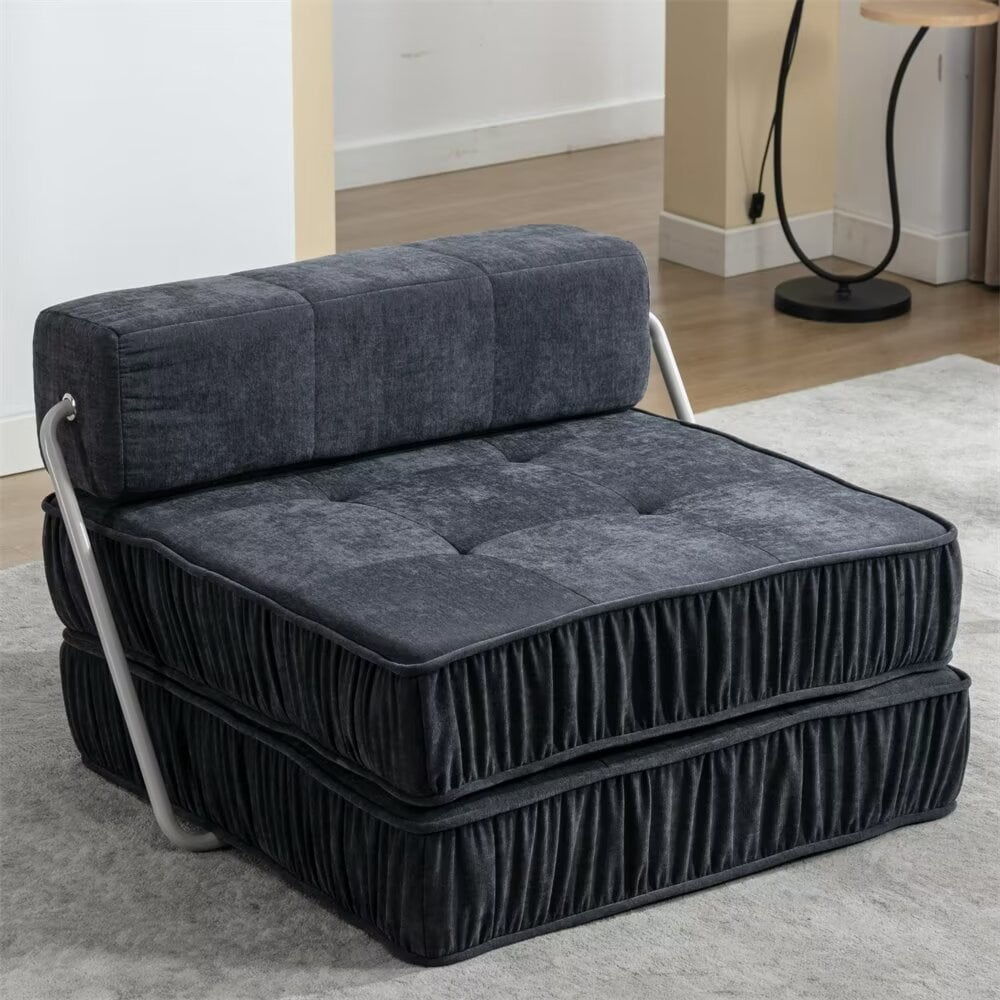 Modern Convertible Modular Sectional Sofa, Minimalist Chenille Sofas Couches, Accent Armless Chair with Removable Back Cushion for Living Room, Bedroom Office, Apartment, Small Space, Grey, 1 Seat