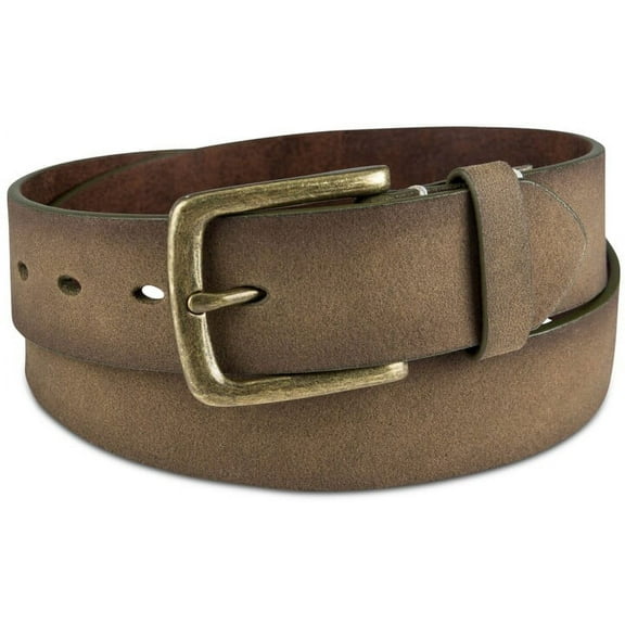 SUN STONE Mens Brown Embroidered Logo Faux Leather Casual Belt L 38-40