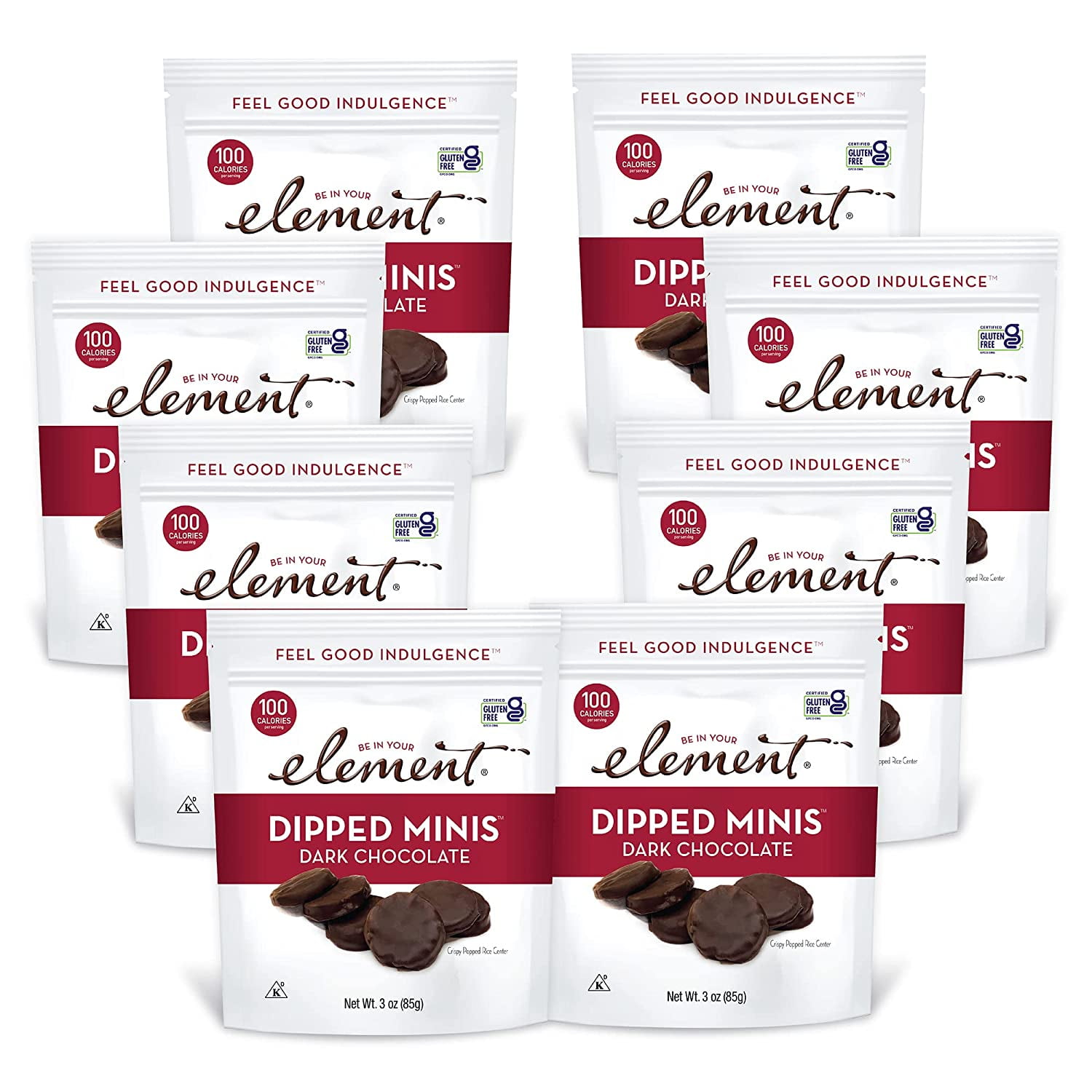Element Snacks - Minis dipped in dark chocolate all-natural rice healthy organic snacks for children or adults certified gluten-free and Kosher - Pack Of 8