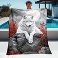 thumbnail image 6 of 1pc ALK Wolf Howling Full Moon Flannel Throw Blanket Lightweight Soft Warm Winter Bedspread for Sofa Bed Camping Outdoor Cabin RV Office Machine Washable, 6 of 10