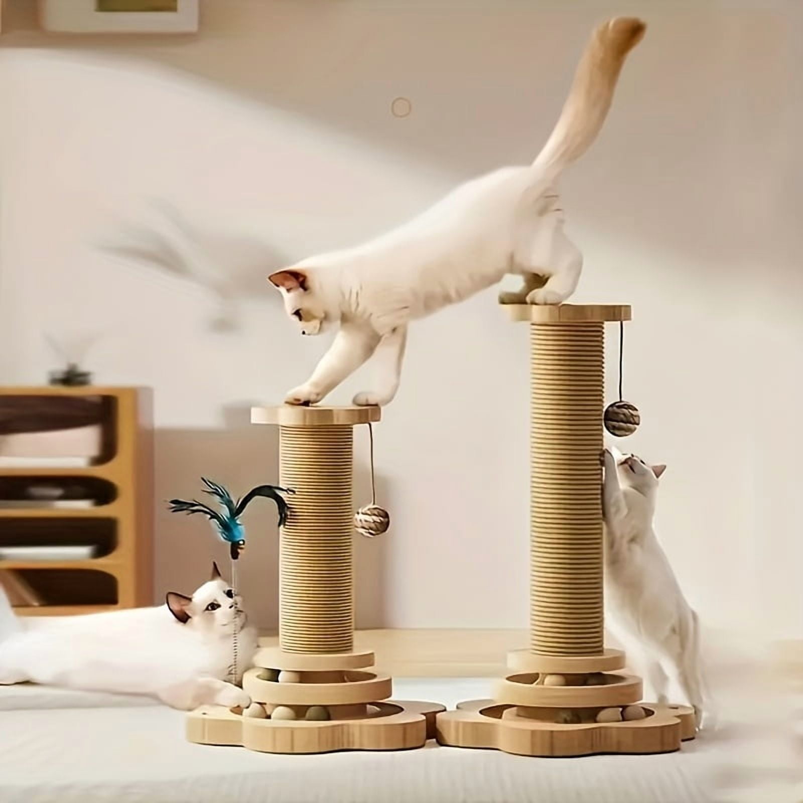 Cat Tree Cat Condo Cat Scratching Post Cat Tower with Interactive Toys, 16inch Height Cat Perch Cat Jumping Platform with Sisal Scratcher, for Indoor Cats Kittens Play Rest Relax