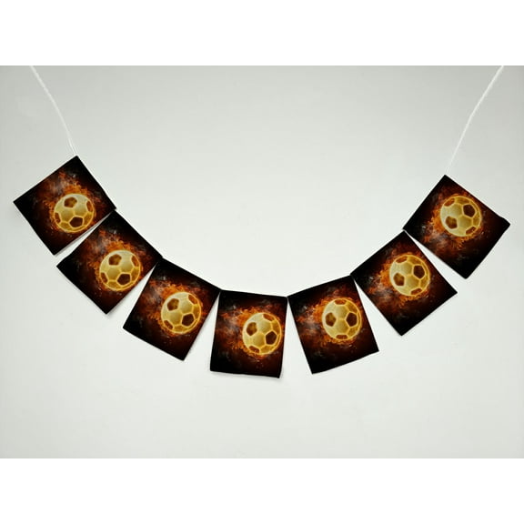 ZKGK Soccer Ball Art On Fire Banner Bunting Garland Flag Sign for Home Family Party Decoration