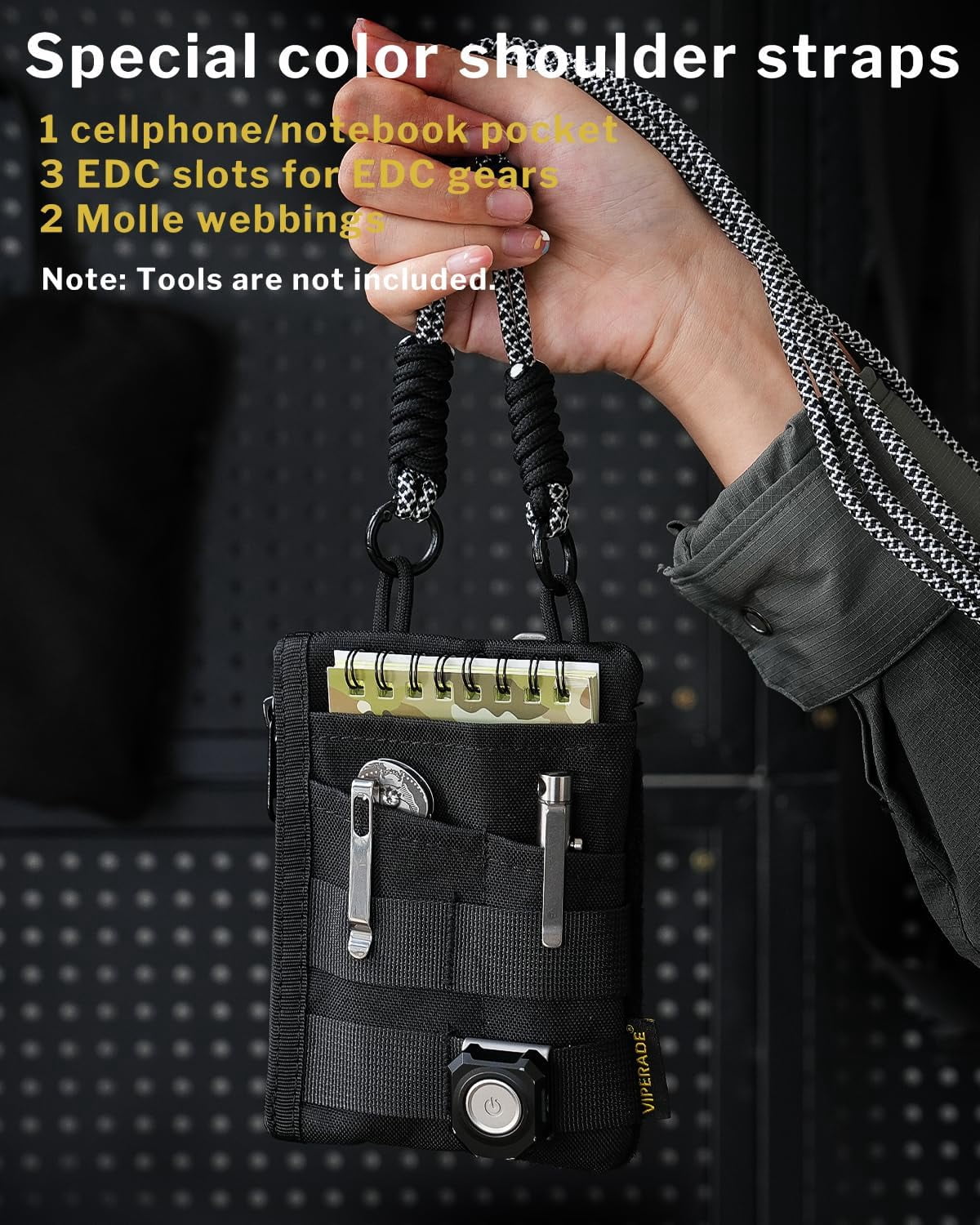VIPERADE EDC Tool Pouch with Strap, 4 Multi-Purpose Pockets, Slim EDC Wallet Organizer for Men, Black