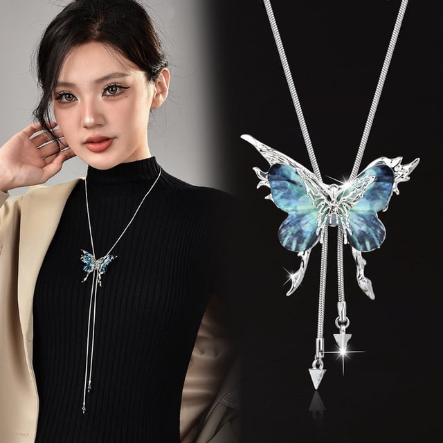 Cadena de mariposa para clavícula | Collar ajustable para suéter | Joyería extraíble para mujer | Collar en capas para ella