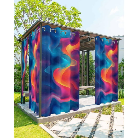 nqOlkjepod Outdoor Curtains for Patio Waterproof, Blue Yellow Pink Outdoor Privacy Panels Grommet, Modern Moire Water Ripple Abstract Blackout Outside Curtains for Porch/Cabana 54"x108", 1 Panel