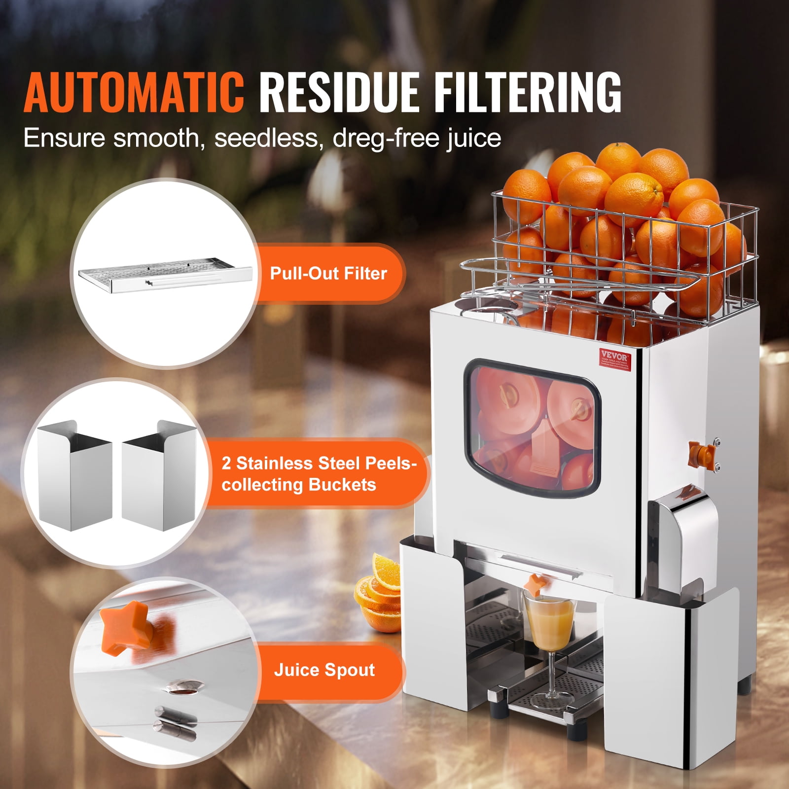 KFFKFF Commercial Orange Juicer Machine 120W Stainless Steel Squeezer Extractor