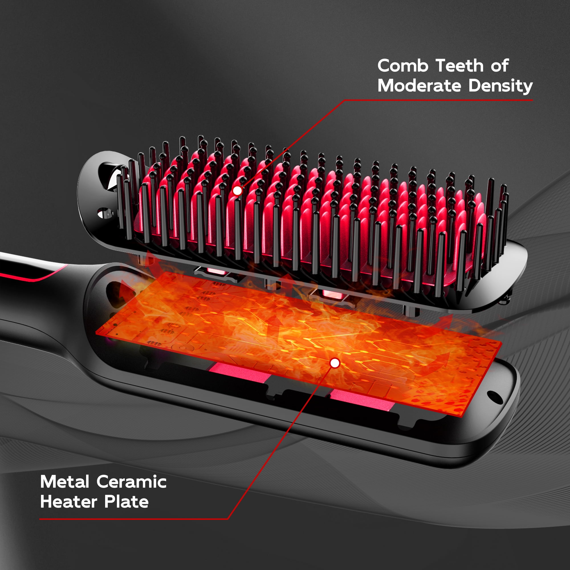 SKIMI Hair Straightener Brush, Ionic Hair Straightening Brush with LED Display Screen, Plastic