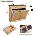 thumbnail image 3 of Aitjunz Modern Double Tilt Out Trash Can Cabinet with 2 Drawers, Fluted Wooden Kitchen Cabinet w/ 20 Gallon Hidden Trash Can Cabinet, Natural, 3 of 10