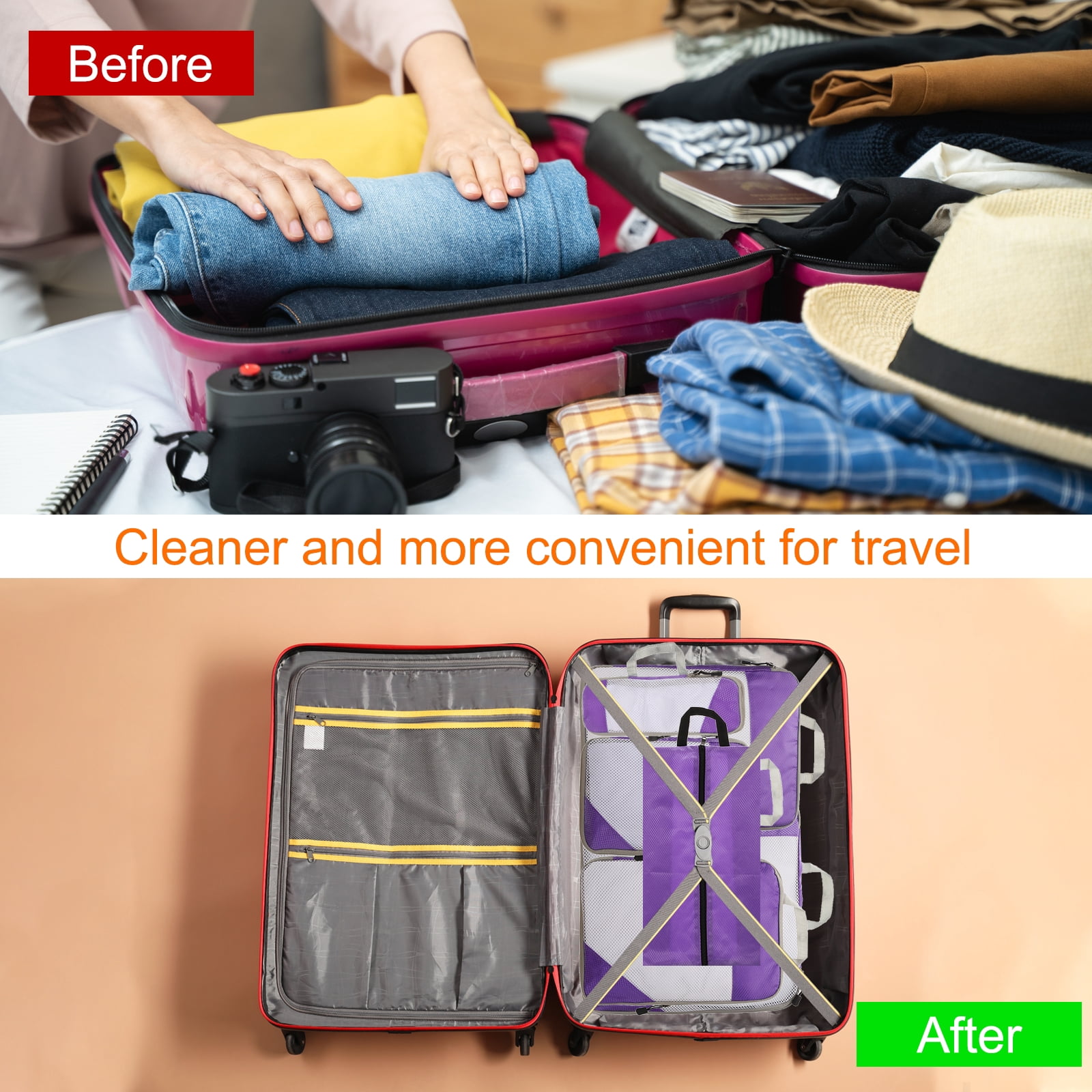 Uxcell 6pcs Compression Packing Cube for Suitcases Lightweight Travel Essentials Luggage Organizers Bags, Purple