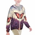 thumbnail image 2 of Cauagu Butterfly Over Lavender Print Sun Protection Jacket for Teen,Full-Zipper Long Sleeve Sun Shirts with Pockets UV Hoodie Shirts Outdoor Athletic Jacket-XX-Large, 2 of 7