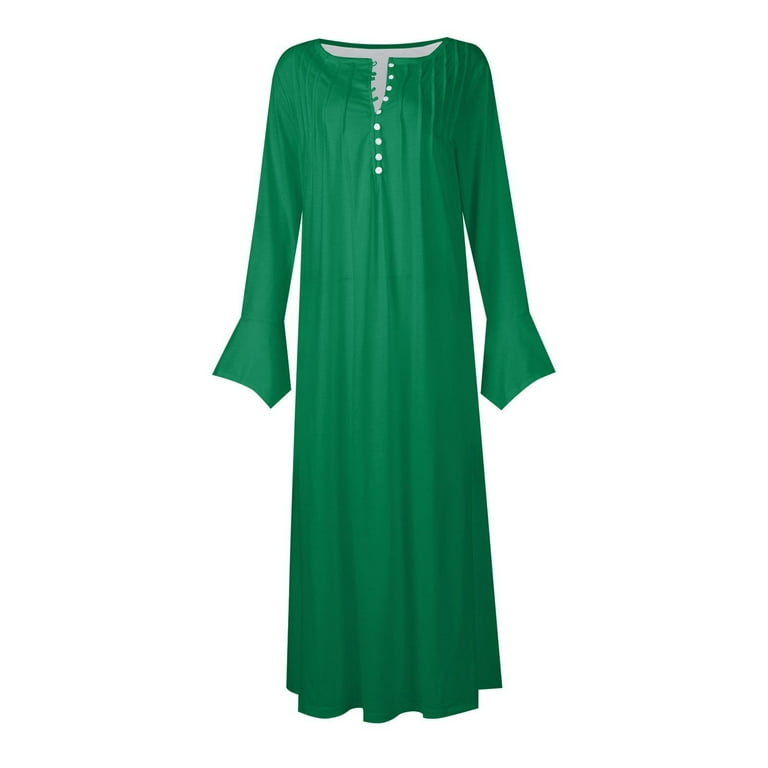 Brilliant Fall Dresses for Women Long Sleeve Women's Casual Round Neck Long  Sleeve Buttoned Folding Printed Dresses Green S - Walmart.com
