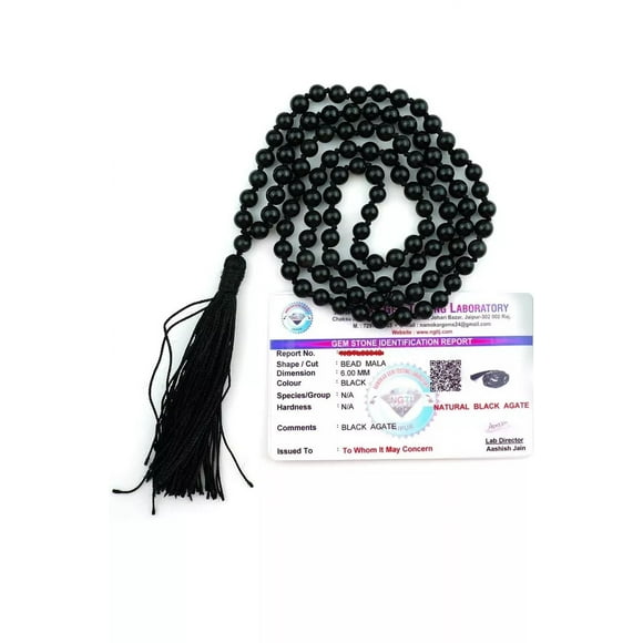 Certified Black Agate mala | 6 mm 108 Beads Jap Mala