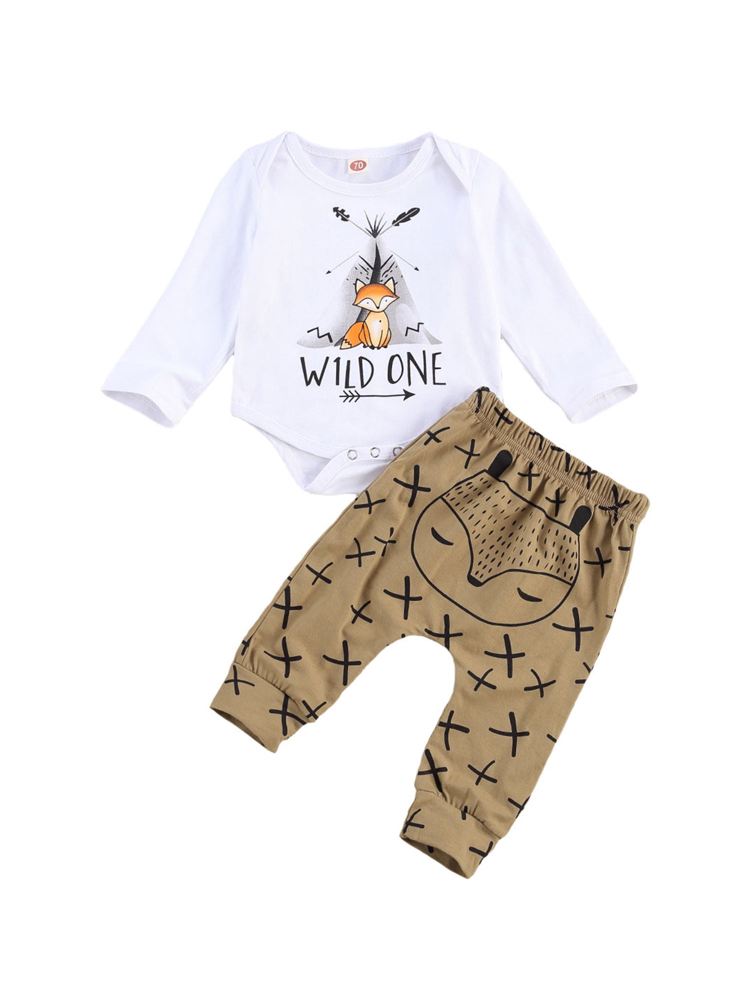 2pcs Newborn Infant Baby Boys 100% Cotton Fox Outfits Tops+Pants Kids Casual Set 