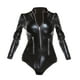 thumbnail image 1 of Body de piel sintética para mujer con mangas de PVC, cuello alto y cremallera, mono tipo tanga S, 1 of 9