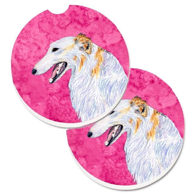 Pink Borzoi Set of 2 Cup Holder Car Coaster