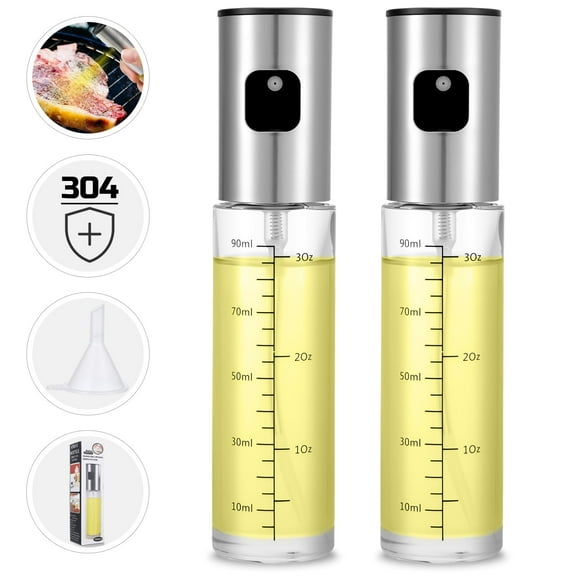 AOWOO Oil Sprayer for Cooking, 2 Pack 100ml Olive Oil Spritzer, Oil Spray Bottle Mister Refillable with Scale, Oil Sprayer for Air Fryer, Salad, Baking, BBQ, Frying