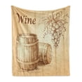 thumbnail image 1 of Wine Soft Flannel Fleece Throw Blanket, Wooden Barrels and Bunch of Grapes on Wood Backdrop Botany Harvest Theme Artwork, Cozy Plush for Indoor and Outdoor Use, 60" x 80", Brown Peach, by Ambesonne, 1 of 6