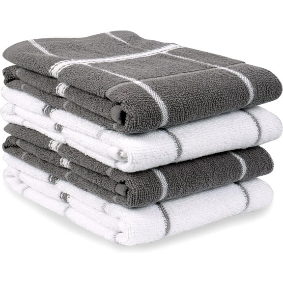 MALLOWEX Terry Kitchen Towels Set of 4 | Dish Towels 16 x 26 Inches | Super Soft and Absorbent Dish Towels |100% Cotton Dish Rags for Drying Dishes | Quick Drying Kitchen Hand Towels |Light Grey