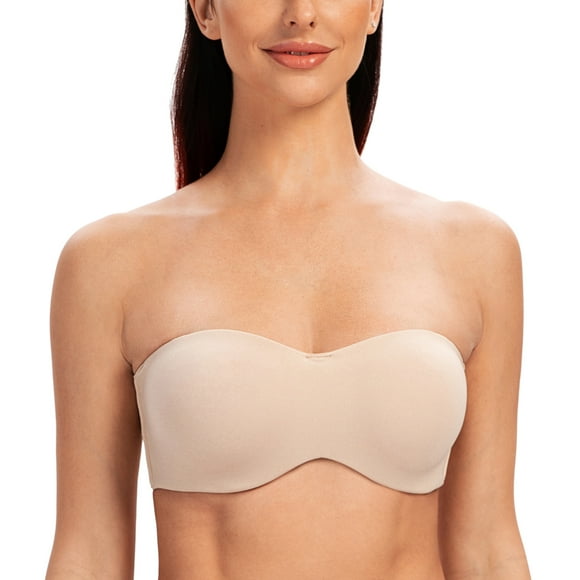 MELENECA Women's Strapless Bras for Large Bust Minimizer Unlined with Underwire Clear Strap Pale Nude Heather 44DD