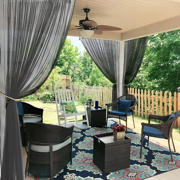 LAMIRO 2 Panels Porch Screen Mesh Outdoor Curtains Lightweight Mosquito Netting for Patio Gazebo Pool Hut Bug Netting Size Adjustable, Black, 118 inches Wide x 98 inches Long