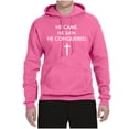 thumbnail image 2 of Wild Bobby, He Came He Saw He Conquered Inspirational/Christian Unisex Graphic Hoodie Sweatshirt, Neon Pink, XX-Large, 2 of 6