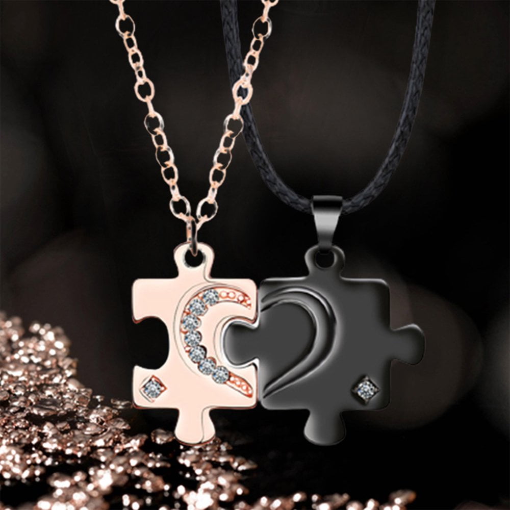 A pair of simple fashion love puzzle couple necklace simple