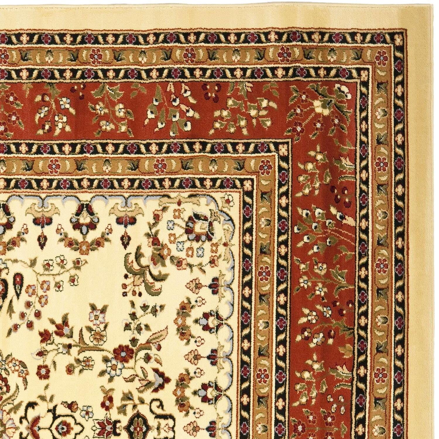 SAFAVIEH Lyndhurst Isadora Traditional Bordered Area Rug, Ivory/Red, 5'3" x 7'6"