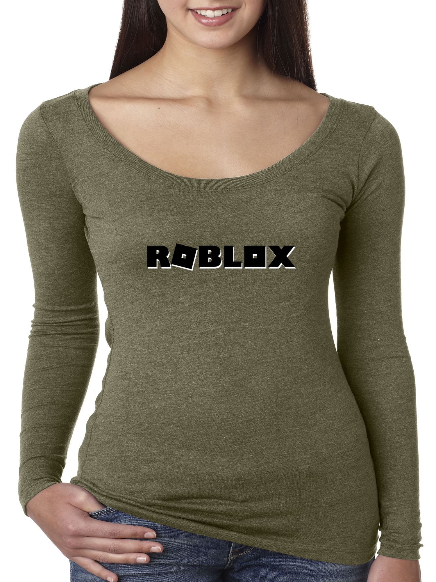 New Way New Way 1168 Women S Long Sleeve T Shirt Roblox Block Logo Game Accent 2xl Military Green Walmart Com Walmart Com