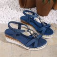 thumbnail image 5 of IWRICH Womens Wedge Sandals Flower Low Heel Dressy Sandals Elastic Ankle Strap Rhinestone Summer Comfortable Shoes Blue2 9, 5 of 9