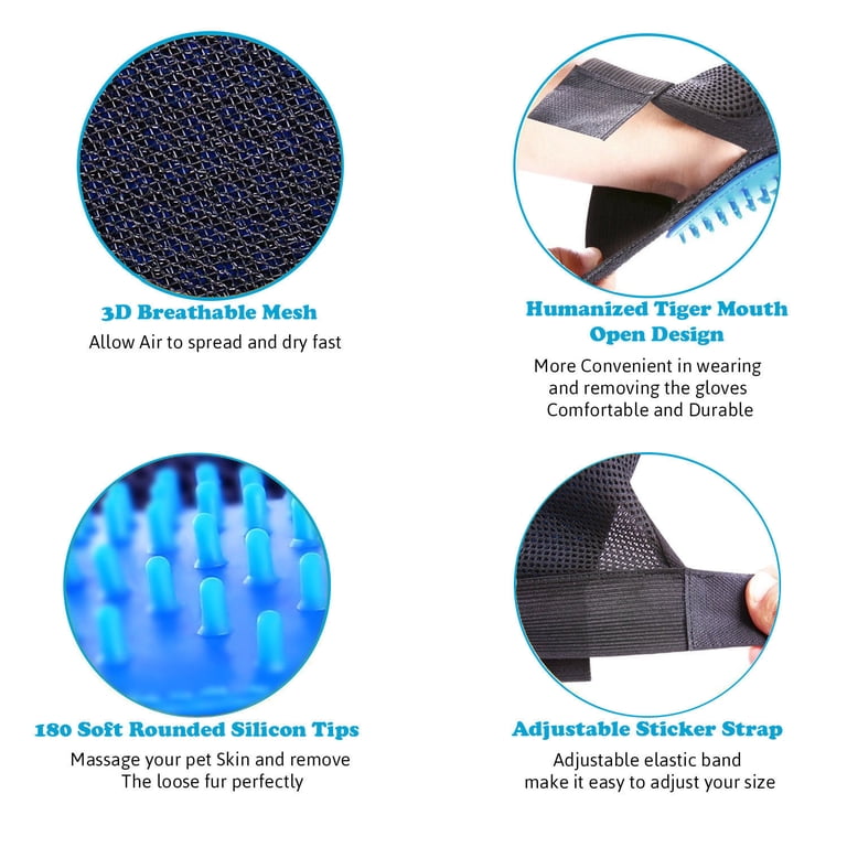 Pet Grooming Gloves with Silicone Tips, Blue photo 5