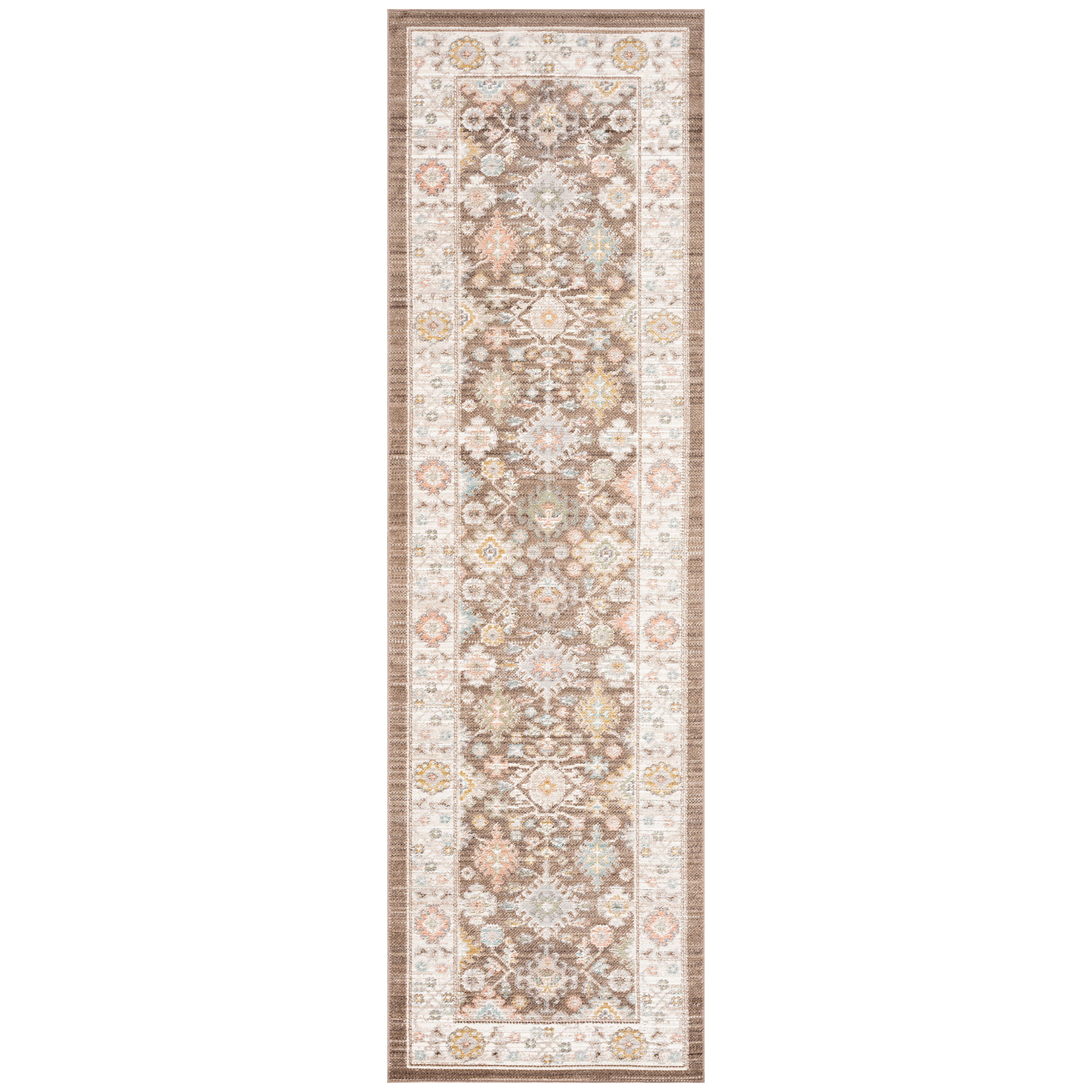 Crestwood Traditional Oriental 2x8 Brown and Aqua Polyester Indoor Runner Rug, 2'3'' x 7'7''