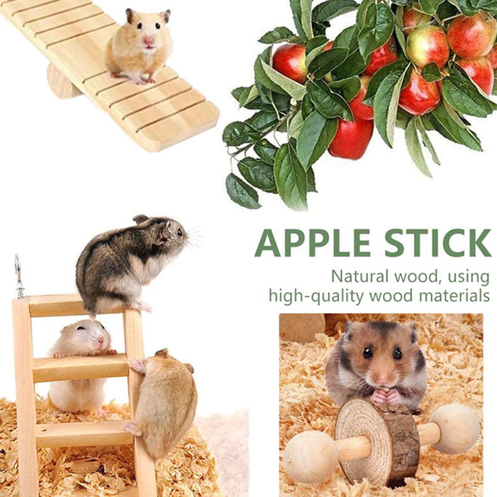 DOPI 10Pcs/Set Hamster Swing Toys Teeth Grinding Natural Wood Molar Toys Bunny Hamster Chewing Toy Pet Toys