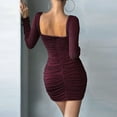 thumbnail image 7 of cfhntfmh Bodycon Dresses for Women Square Neck Long Sleeve Fall Ruched Mini Dress Slim Elegant Clubwear Dress, 7 of 7